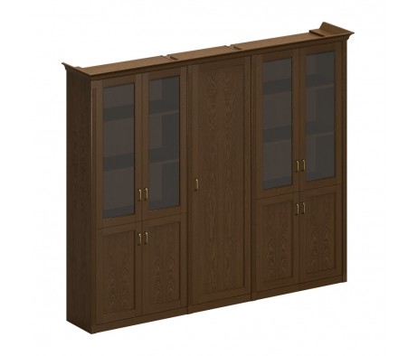 Шкаф высокий комбинированный (2 для документов со стеклянными дверями + узкий для одежды) Perseo