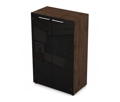 Шкаф средний со стеклом черный глянец (798x435x1277) Taim-Max