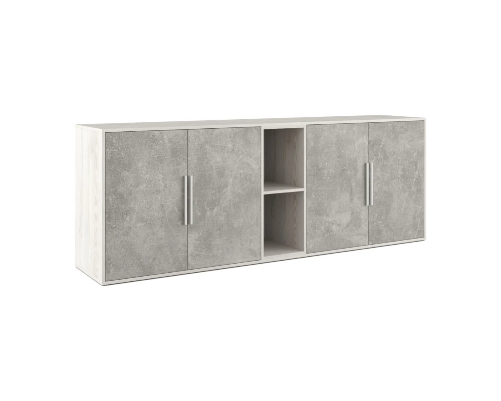 Шкаф низкий 4 створки, с нишей Бетон / B-tone Сосна/Бетон светлый