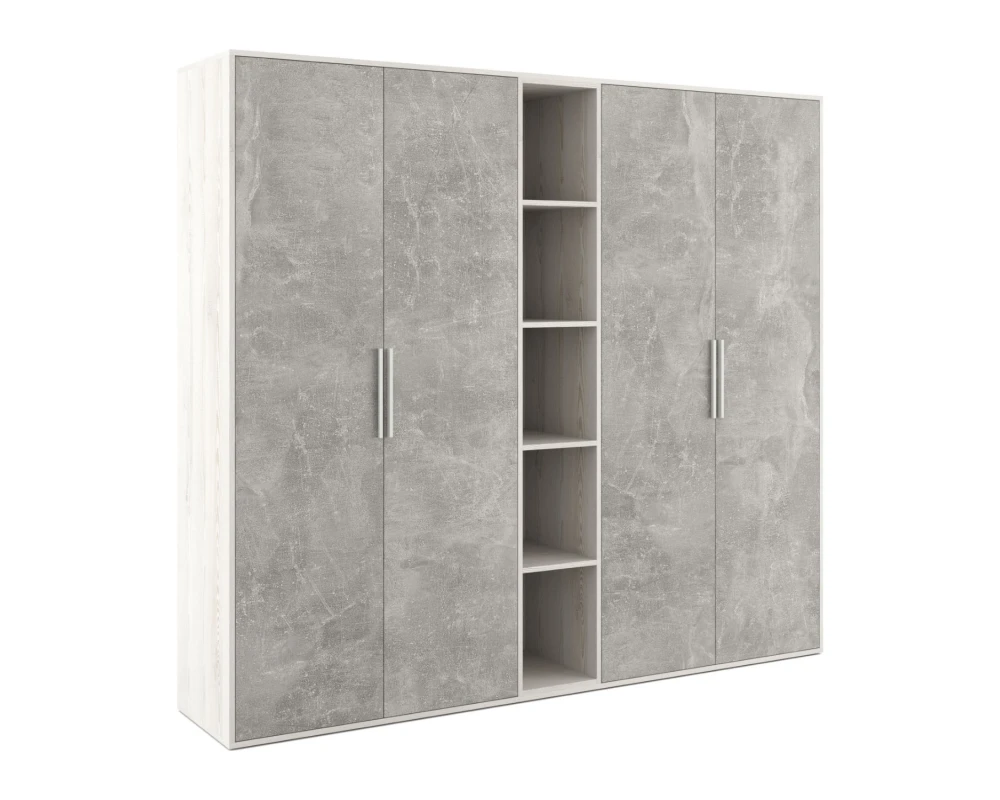 Шкаф высокий 4 створки, с нишей Бетон / B-tone Сосна/Бетон светлый