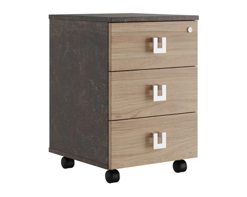 Тумба подкатная с 3 ящиками 42x45x62 Солид Б / Solid B Вяз/Бетон темный