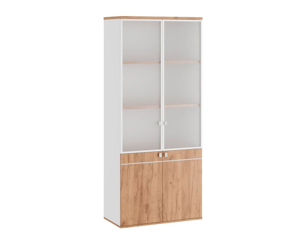 Шкаф для бумаг со стеклом (стекло в раме) 90x45x207 Тесс / Tess Дуб крафт золотой/Белый
