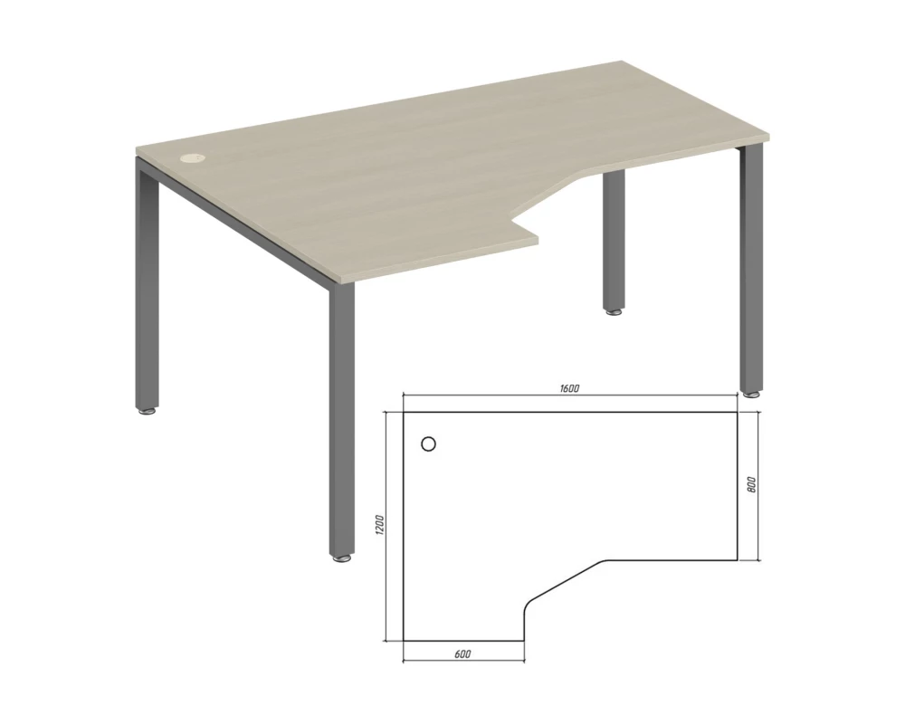 Эргономичный стол левый 160 Trend Metal Дуб феррара