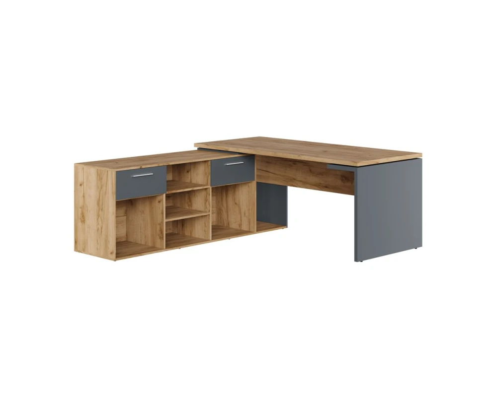 Стол письменный на опорной креденции левый 180x205x75 Зион лайт / Zion Light Дуб крафт золотой/Антрацит