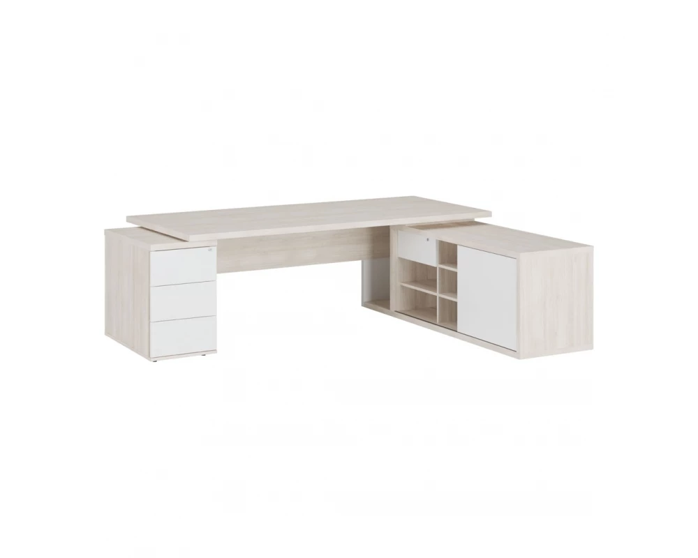 Стол рабочий на креденции и тумбе правый Zion Светлый дуб