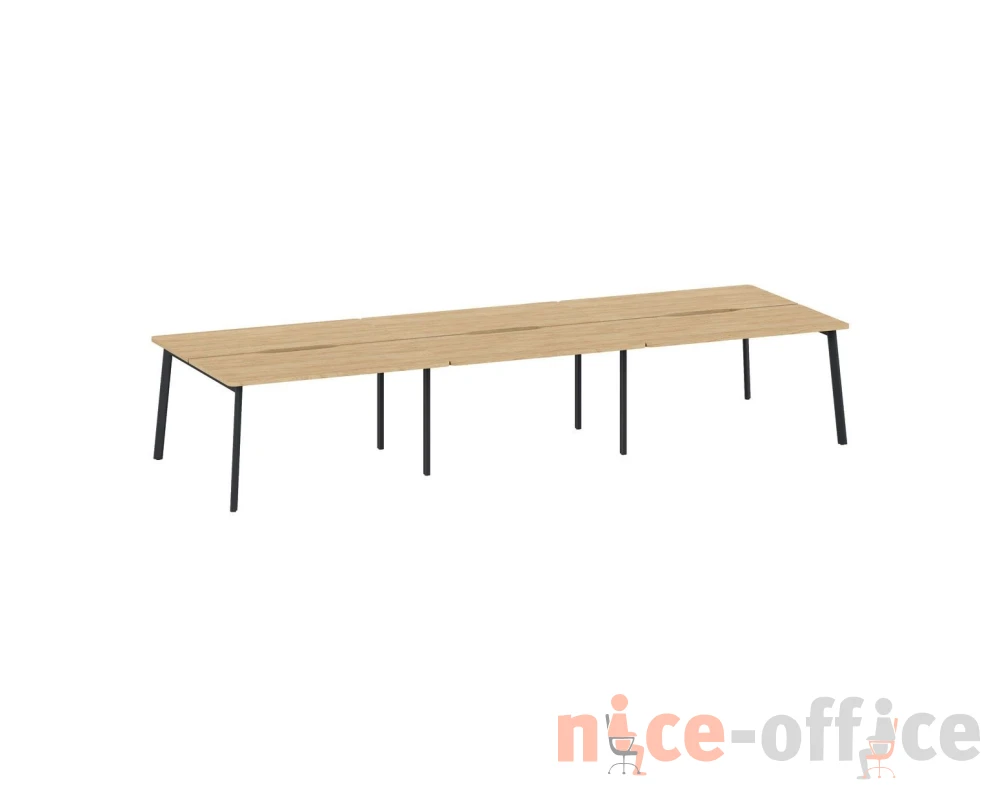 Бенч 6 рабочих мест с вырезом 474x141x75 Flex Гикори/Графит