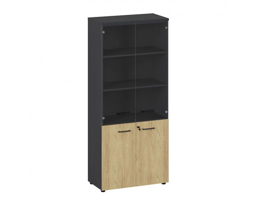 Шкаф высокий комби стекло ч. 80х42х185 Flex Гикори/Графит