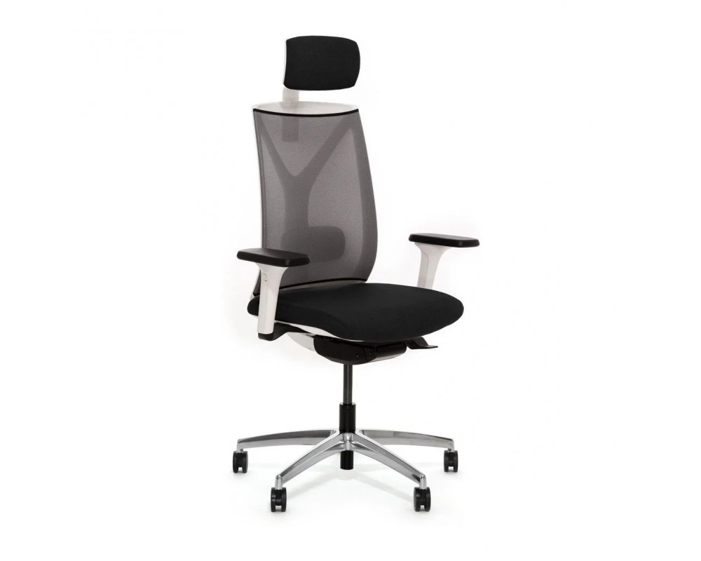 Кресло Dion Mesh 1D WG алюм подголовник Сетка/Ткань, Серый/Черный