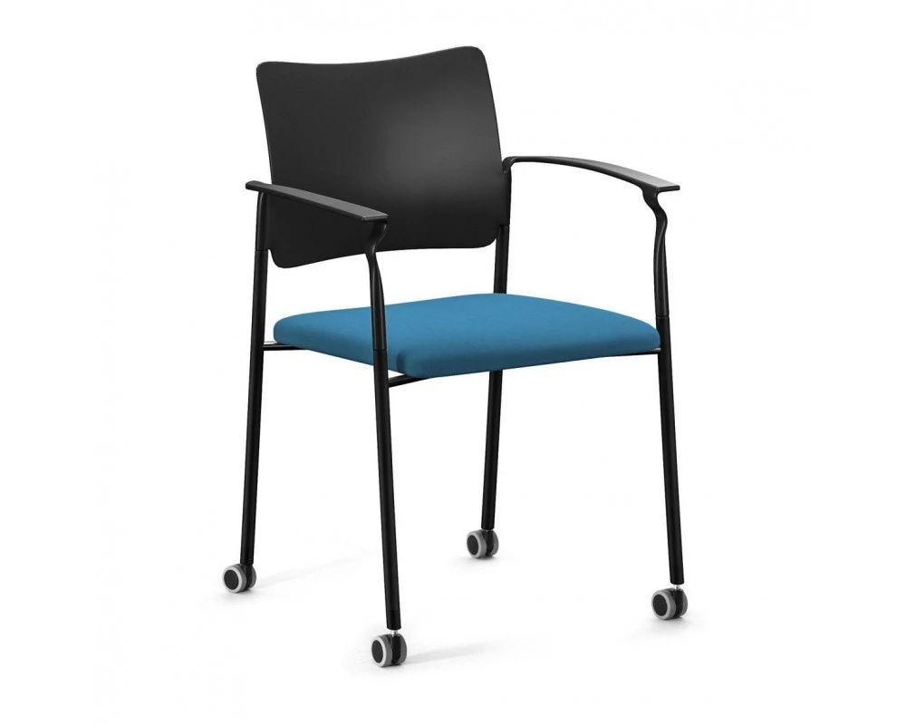 Кресло Pinko Black на колесах подлокотники Пластик/Ткань, Черный/Голубой