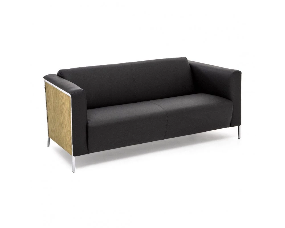 Диван 2-х местный Vispo Wood Натуральная кожа, Черный/Дуб светлый