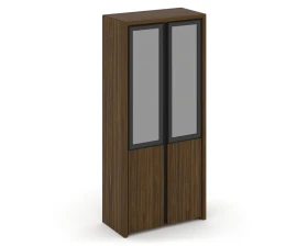 Шкаф высокий широкий (2 низких фасада ЛДСП + 2 средних фасада стекло сатин в раме) Корнер / Corner images