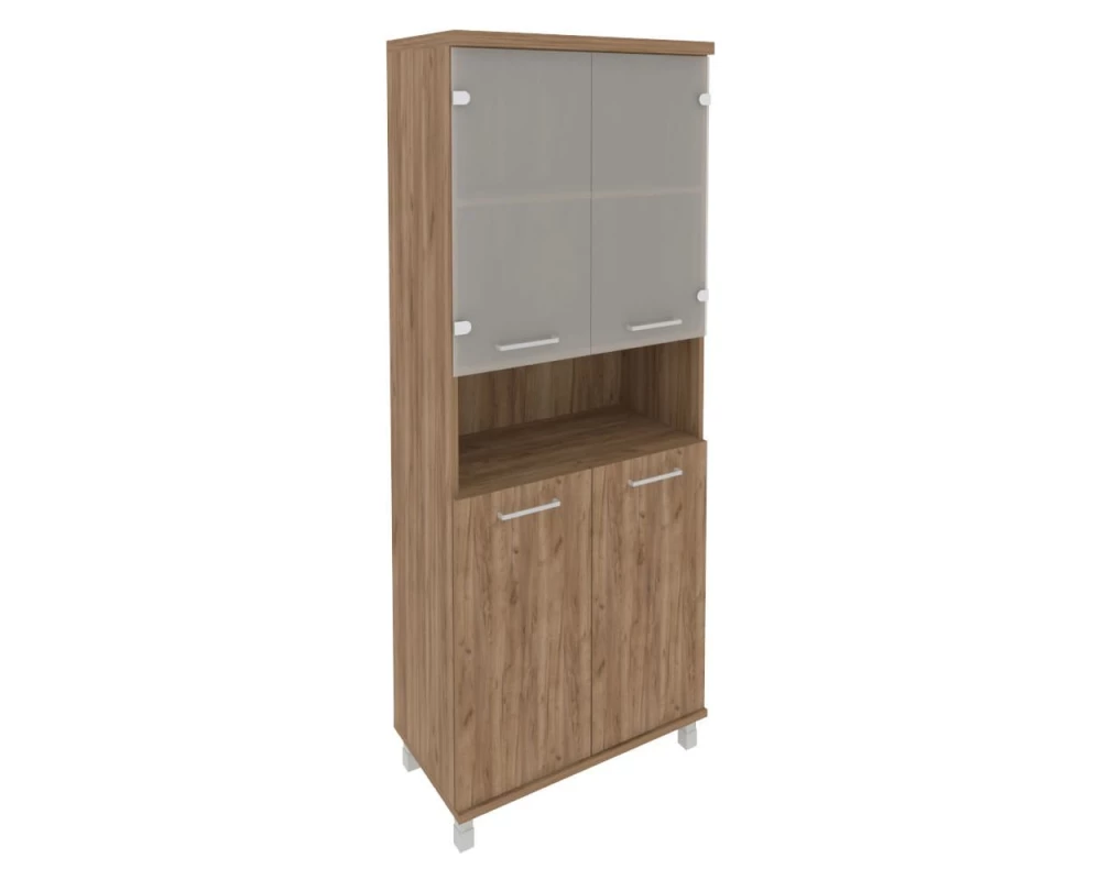 Шкаф высокий широкий 2 низкие двери ЛДСП 2 низкие двери стекло First