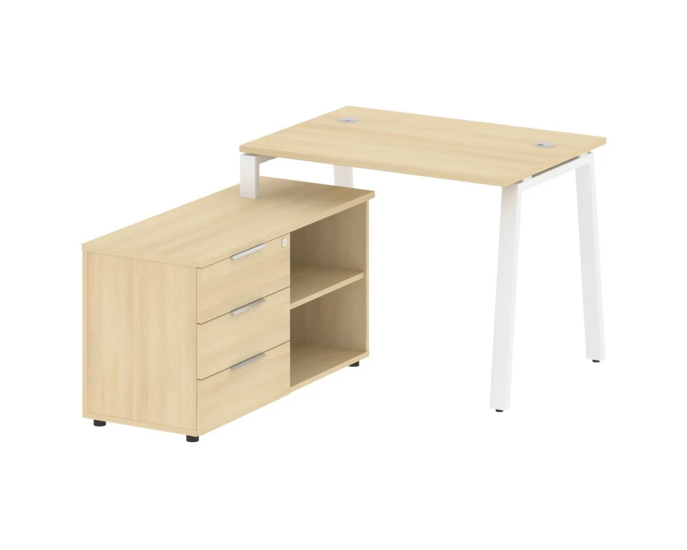 Рабочая станция на А-образном м/к с опорной тумбой левая 110x152x75 Metal System