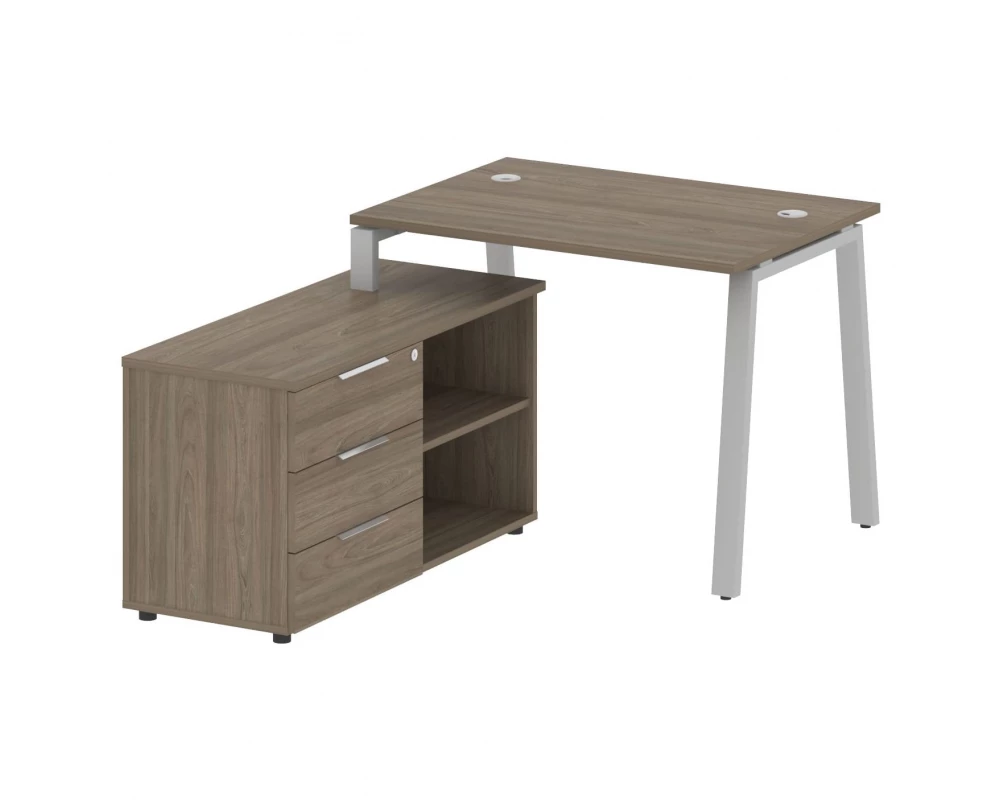 Рабочая станция на А-образном м/к с опорной тумбой левая 110x152x75 Metal System