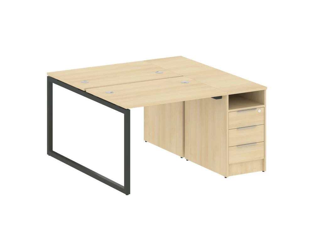 Рабочая станция с тумбой на О-образном м/к 1412x1475x750 Metal System Quattro 4x4