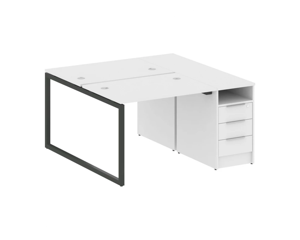 Рабочая станция с тумбой на О-образном м/к 1412x1475x750 Metal System Quattro 4x4