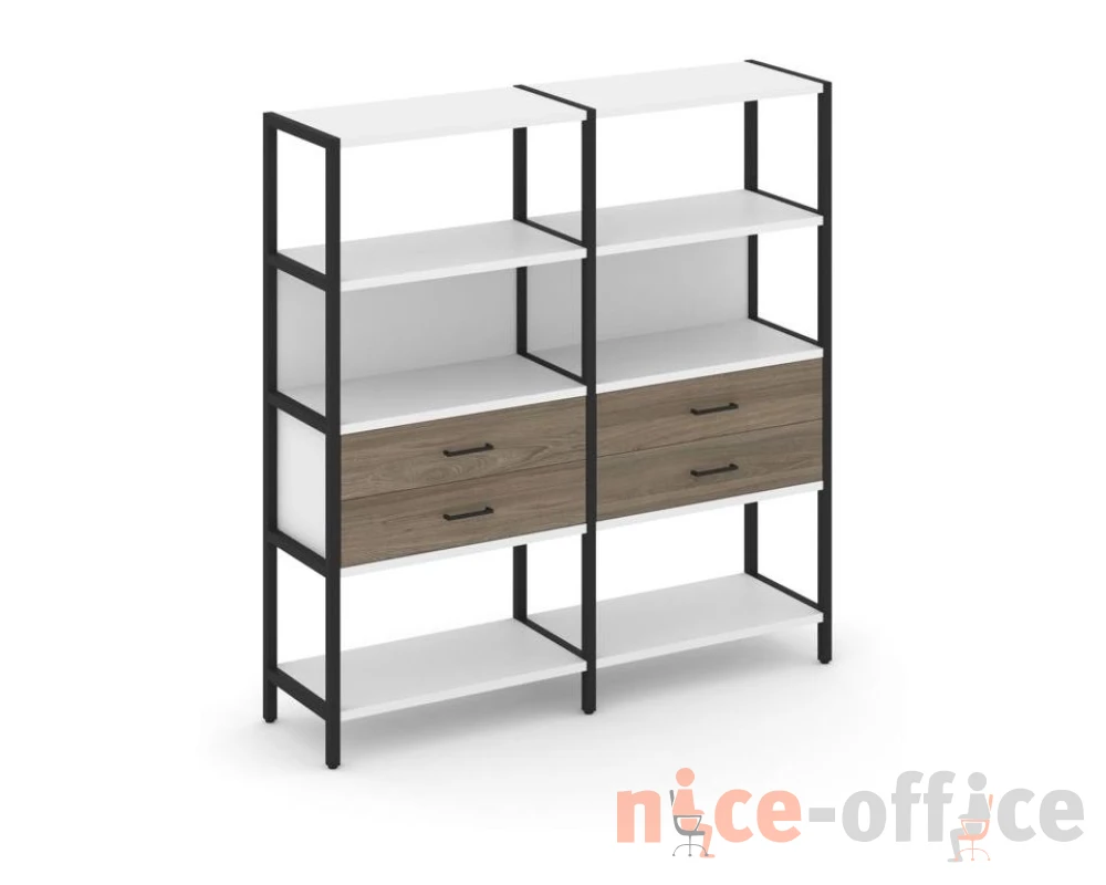 Двухсекционный стеллаж четырехярусный с ящиками 1590х400х1613 Шелф Систем / Shelf System