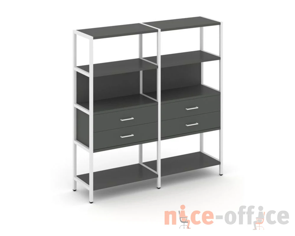 Двухсекционный стеллаж четырехярусный с ящиками 1590х400х1613 Шелф Систем / Shelf System