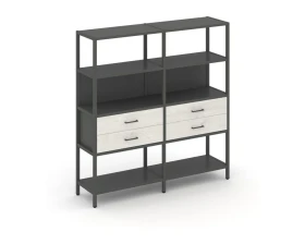 Двухсекционный стеллаж четырехярусный с ящиками 1590х400х1613 Шелф Систем / Shelf System images
