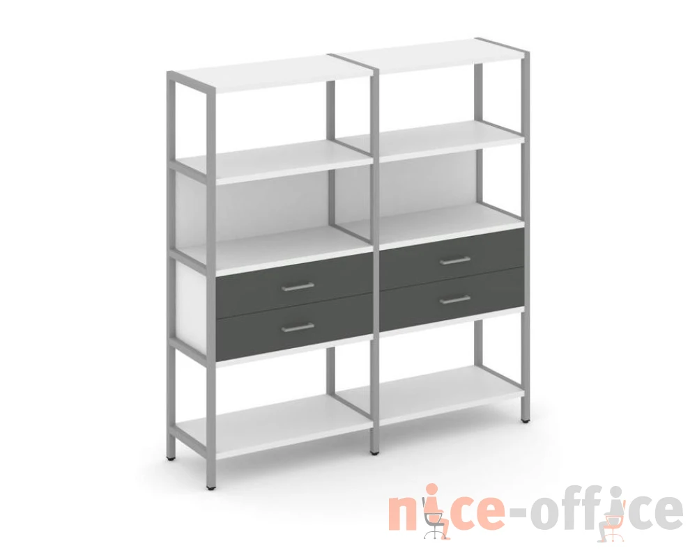 Двухсекционный стеллаж четырехярусный с ящиками 1590х400х1613 Шелф Систем / Shelf System