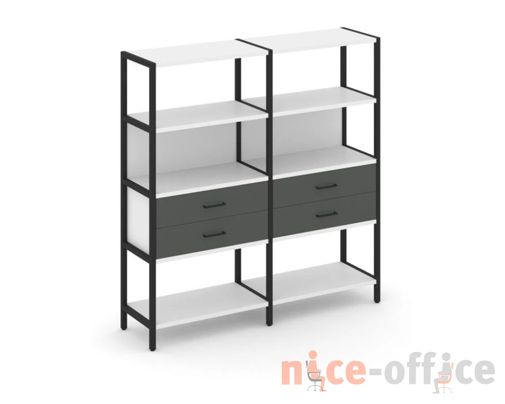 Двухсекционный стеллаж четырехярусный с ящиками 1590х400х1613 Шелф Систем / Shelf System