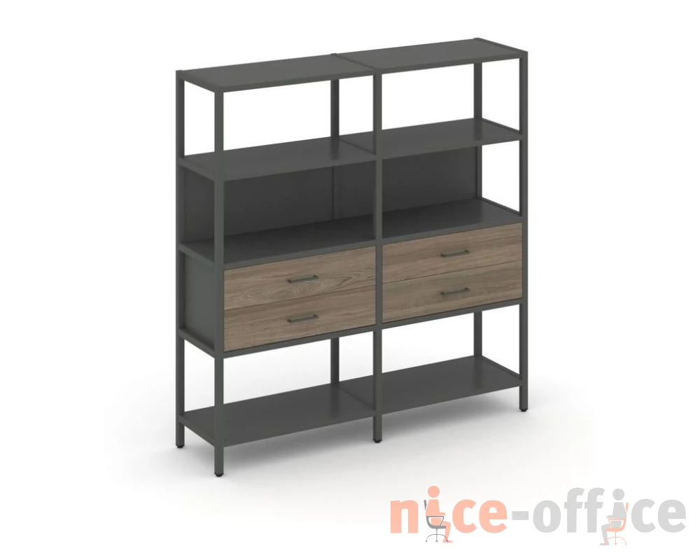 Двухсекционный стеллаж четырехярусный с ящиками 1590х400х1613 Шелф Систем / Shelf System