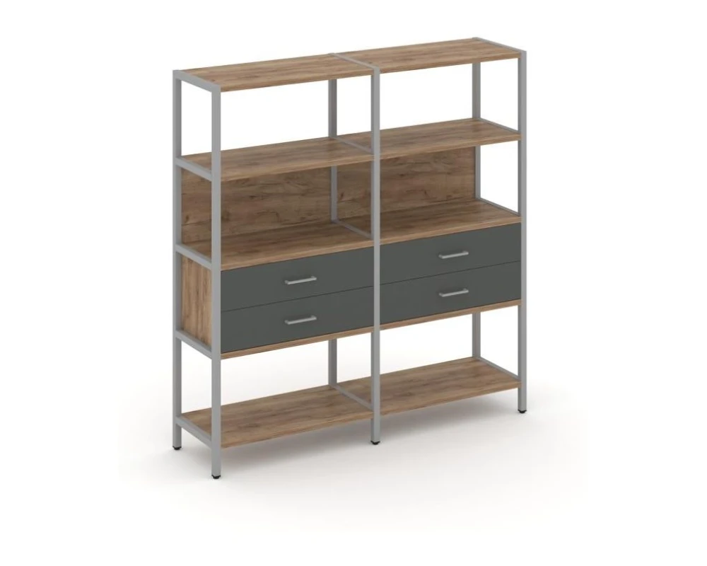 Двухсекционный стеллаж четырехярусный с ящиками 1590х400х1613 Шелф Систем / Shelf System