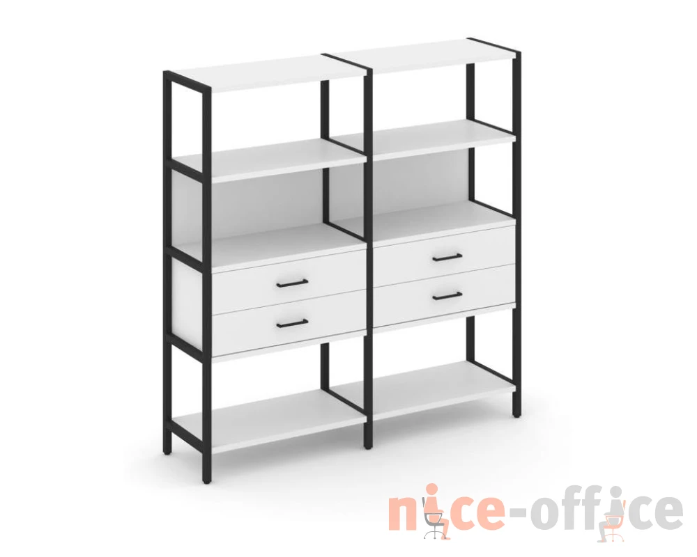 Двухсекционный стеллаж четырехярусный с ящиками 1590х400х1613 Шелф Систем / Shelf System