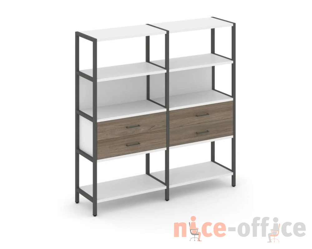 Двухсекционный стеллаж четырехярусный с ящиками 1590х400х1613 Шелф Систем / Shelf System