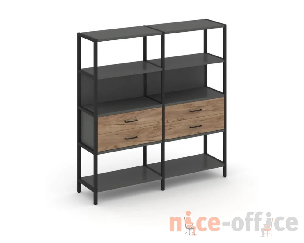 Двухсекционный стеллаж четырехярусный с ящиками 1590х400х1613 Шелф Систем / Shelf System