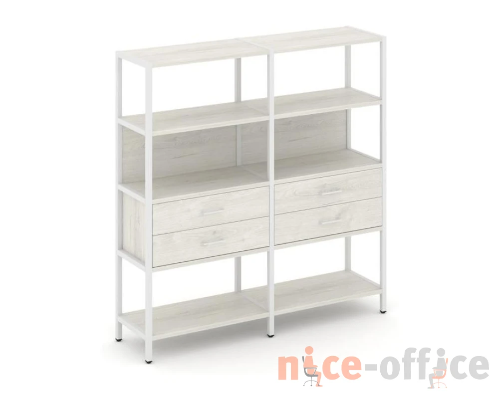 Двухсекционный стеллаж четырехярусный с ящиками 1590х400х1613 Шелф Систем / Shelf System