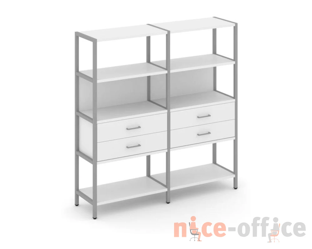 Двухсекционный стеллаж четырехярусный с ящиками 1590х400х1613 Шелф Систем / Shelf System