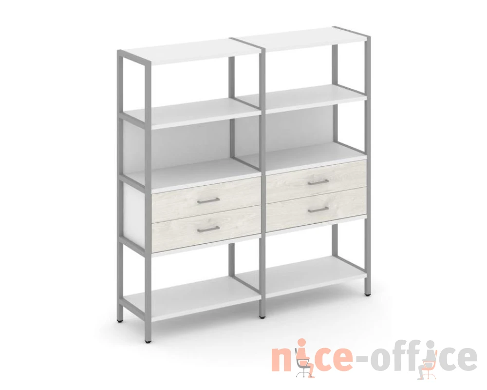 Двухсекционный стеллаж четырехярусный с ящиками 1590х400х1613 Шелф Систем / Shelf System