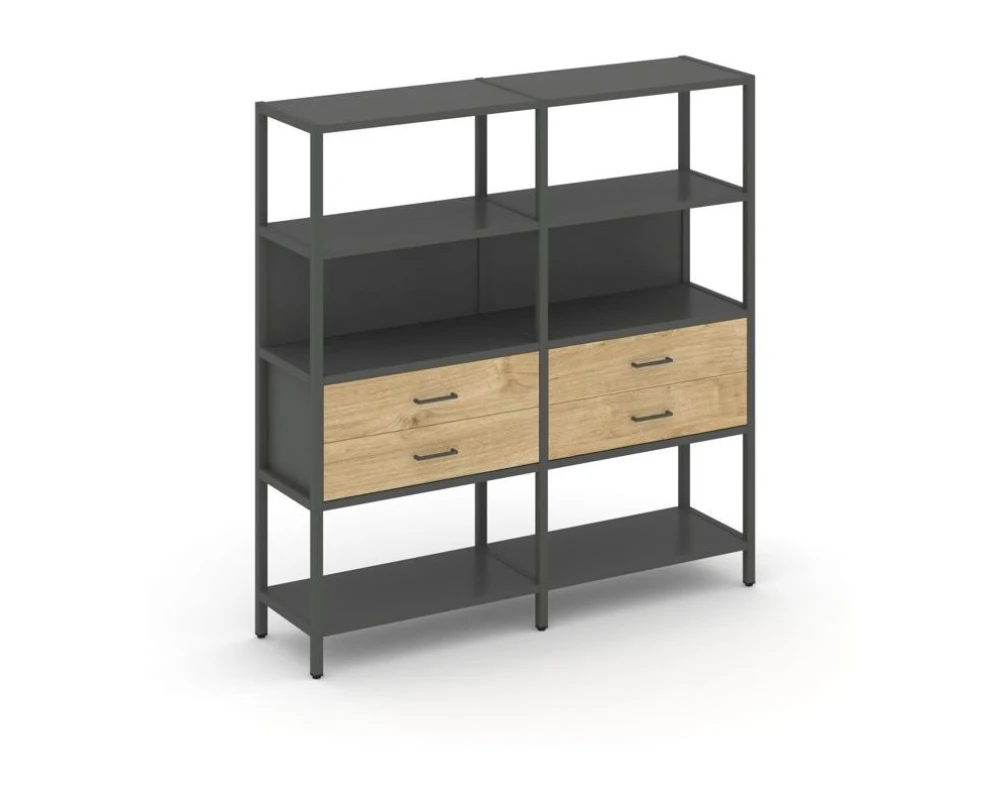 Двухсекционный стеллаж четырехярусный с ящиками 1590х400х1613 Шелф Систем / Shelf System