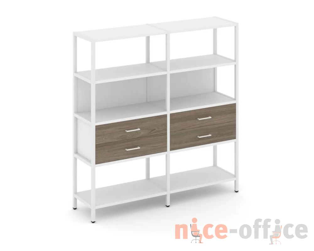 Двухсекционный стеллаж четырехярусный с ящиками 1590х400х1613 Шелф Систем / Shelf System