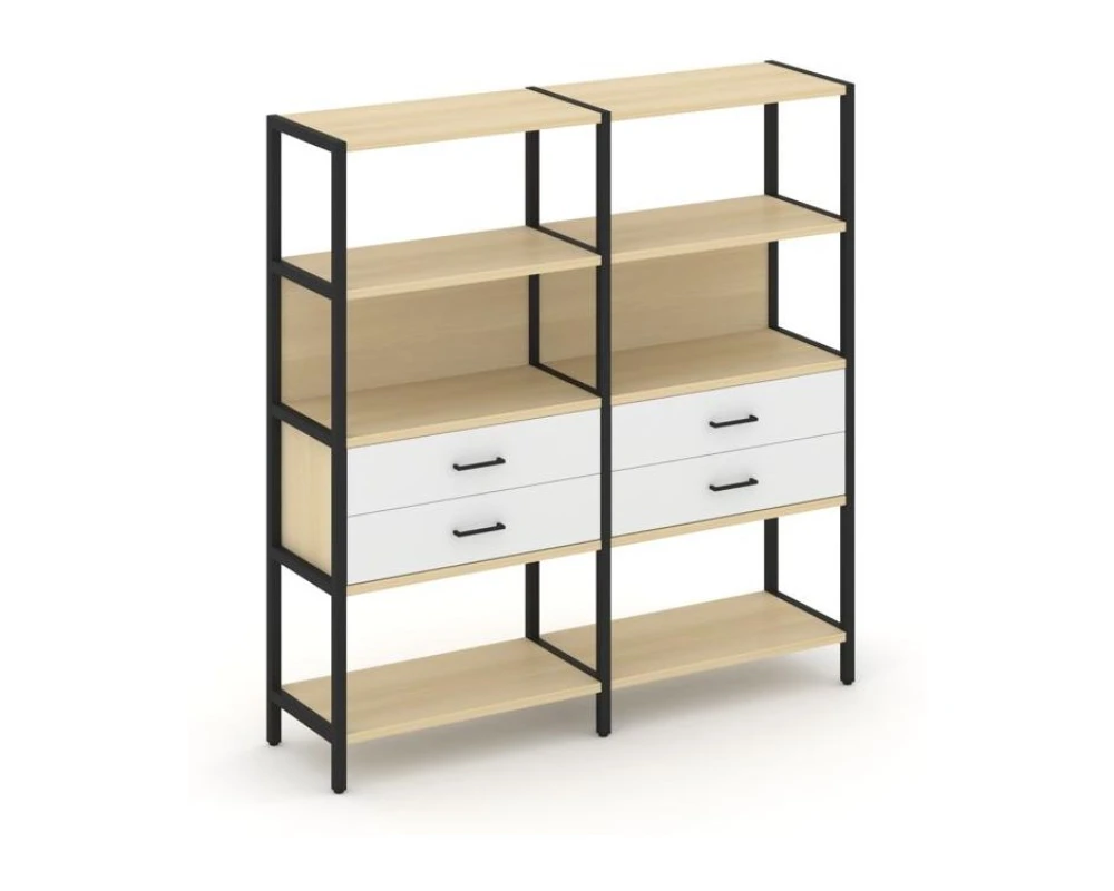 Двухсекционный стеллаж четырехярусный с ящиками 1590х400х1613 Шелф Систем / Shelf System