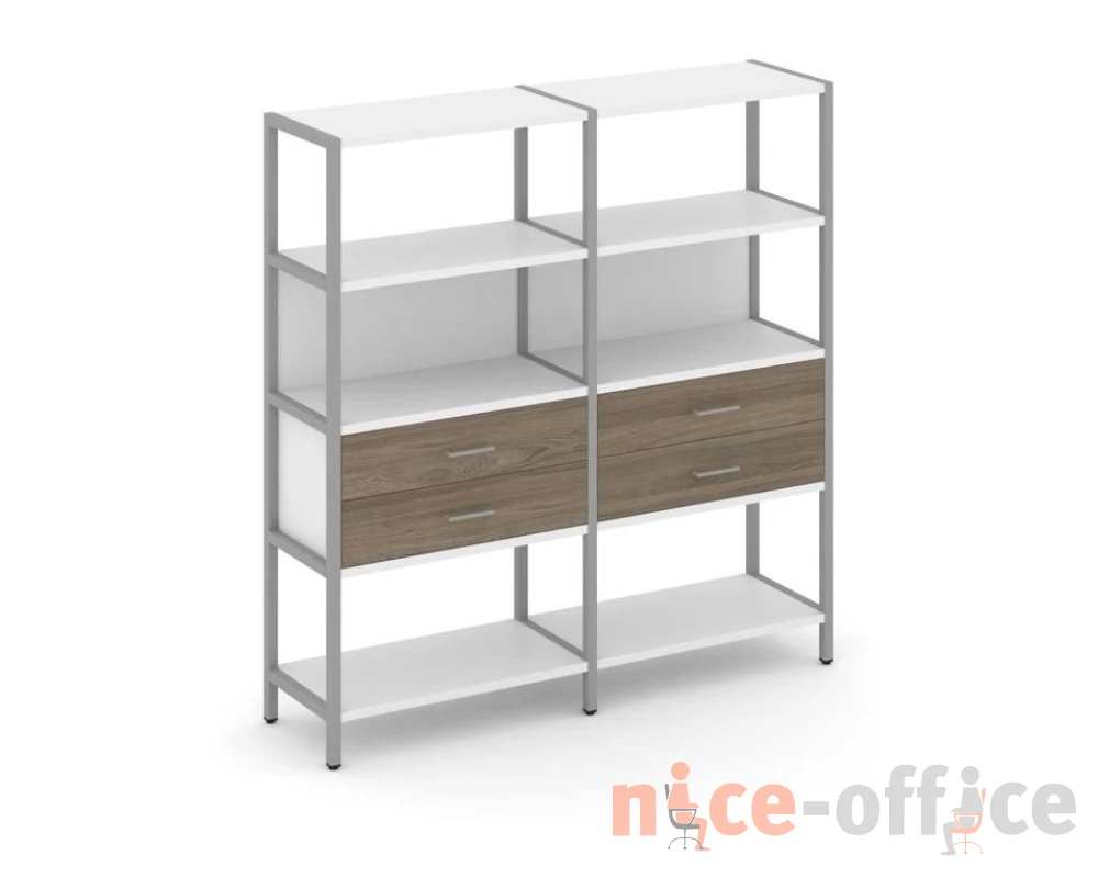 Двухсекционный стеллаж четырехярусный с ящиками 1590х400х1613 Шелф Систем / Shelf System