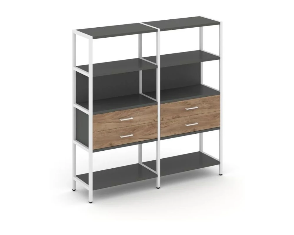 Двухсекционный стеллаж четырехярусный с ящиками 1590х400х1613 Шелф Систем / Shelf System