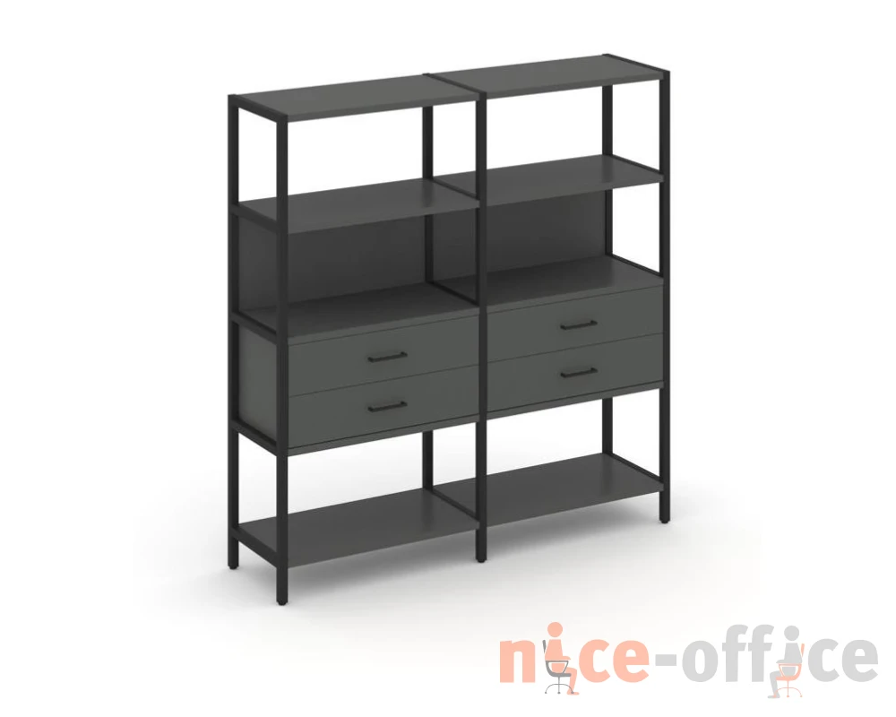 Двухсекционный стеллаж четырехярусный с ящиками 1590х400х1613 Шелф Систем / Shelf System