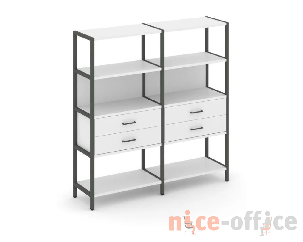 Двухсекционный стеллаж четырехярусный с ящиками 1590х400х1613 Шелф Систем / Shelf System