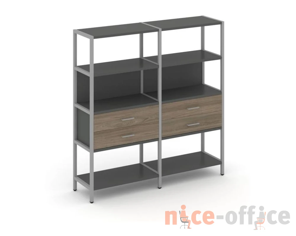 Двухсекционный стеллаж четырехярусный с ящиками 1590х400х1613 Шелф Систем / Shelf System