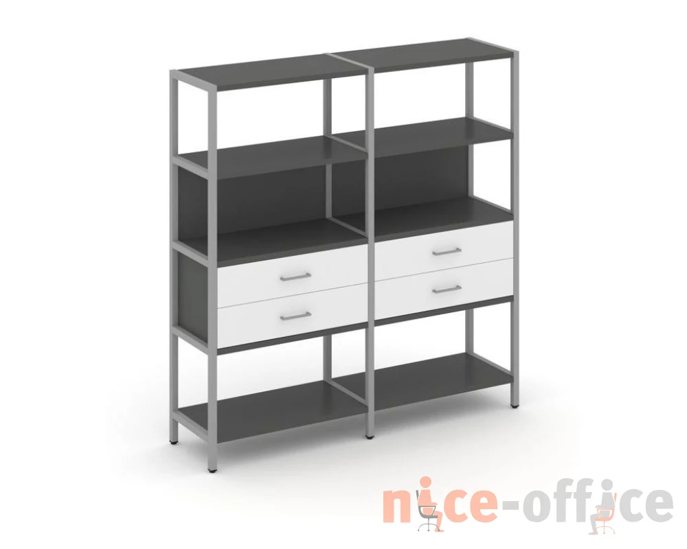 Двухсекционный стеллаж четырехярусный с ящиками 1590х400х1613 Шелф Систем / Shelf System