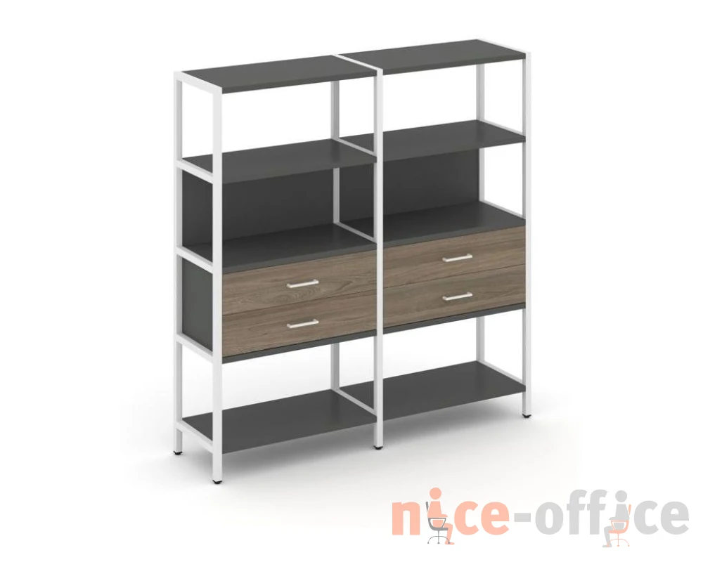 Двухсекционный стеллаж четырехярусный с ящиками 1590х400х1613 Шелф Систем / Shelf System