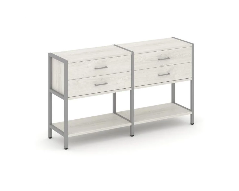 Двухсекционный стеллаж двухярусный с ящиками 1590х400х879 Shelf System