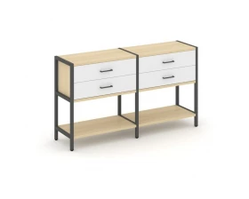 Двухсекционный стеллаж двухярусный с ящиками 1590х400х879 Shelf System images