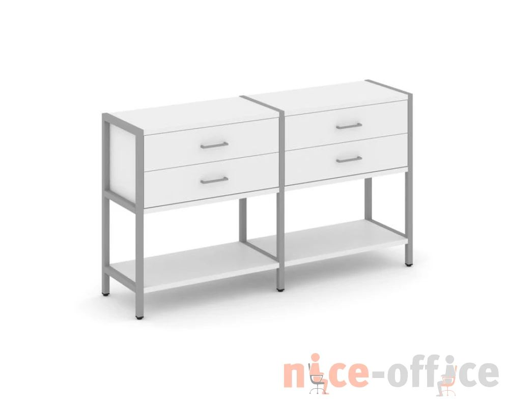 Двухсекционный стеллаж двухярусный с ящиками 1590х400х879 Шелф Систем / Shelf System