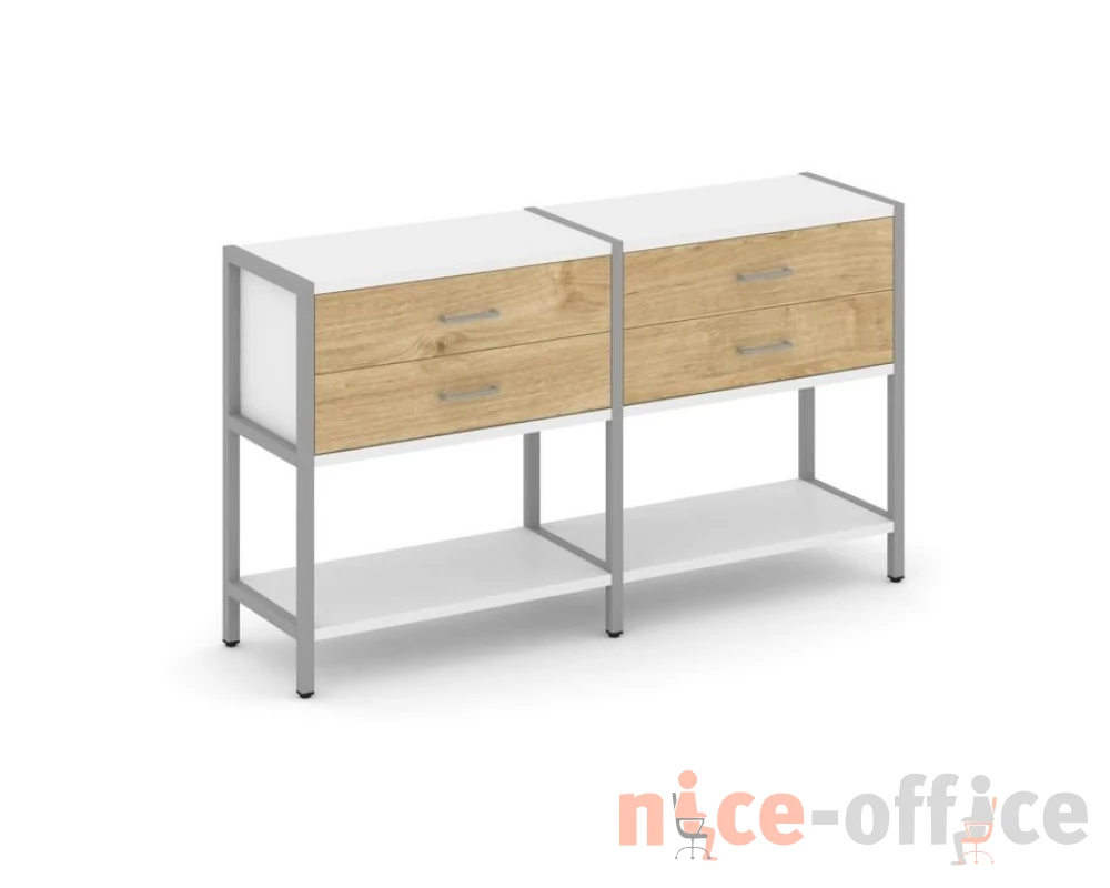Двухсекционный стеллаж двухярусный с ящиками 1590х400х879 Шелф Систем / Shelf System