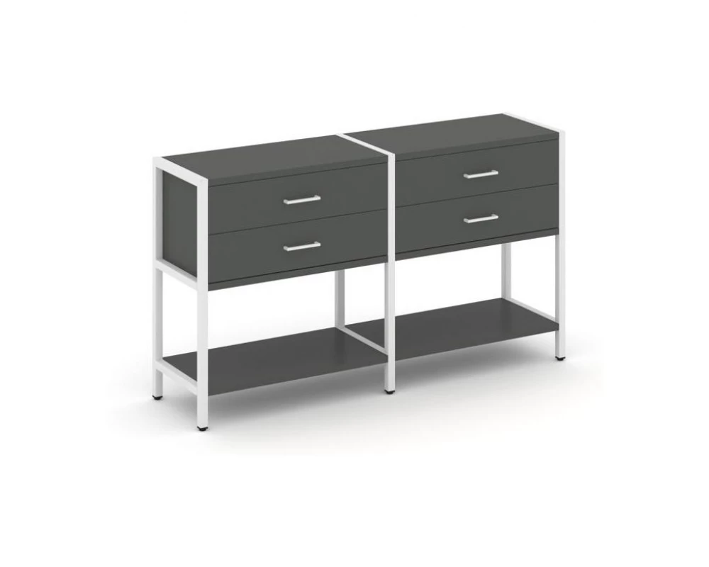 Двухсекционный стеллаж двухярусный с ящиками 1590х400х879 Shelf System