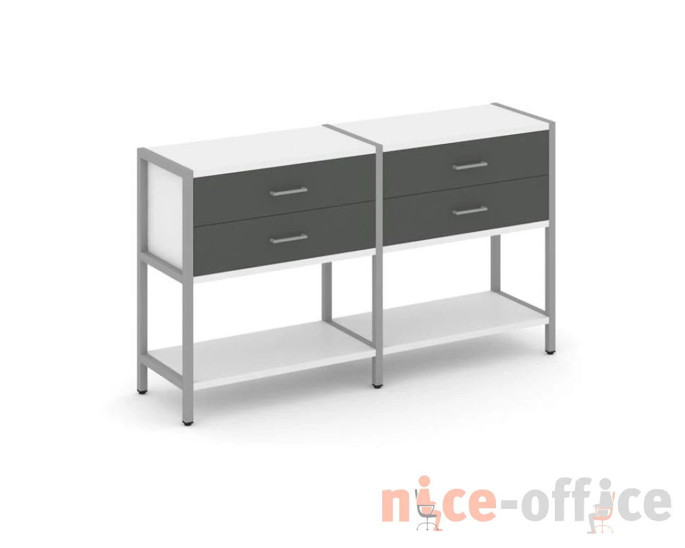 Двухсекционный стеллаж двухярусный с ящиками 1590х400х879 Шелф Систем / Shelf System