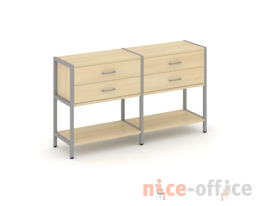 Двухсекционный стеллаж двухярусный с ящиками 1590х400х879 Шелф Систем / Shelf System